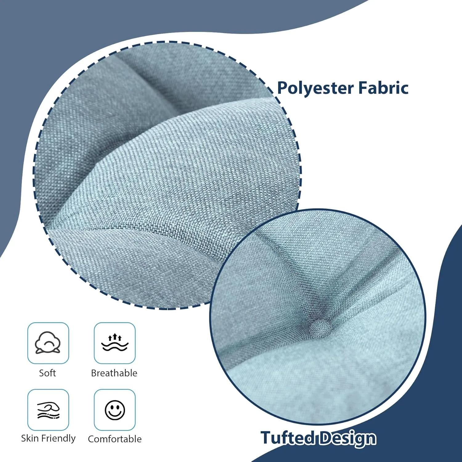 Chair Cushions for Dining Chairs, Seat Cushions for Kitchen Chairs, Indoor Seat Cushions with Ties, Tufted Foam Chair Pads, Non Slip Chair Cushions Set of 4, 15.5" x 15.5" x 4", Light Blue