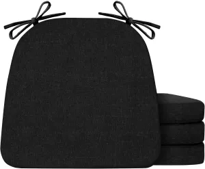 Chair Cushions for Dining Chairs Set of 4, Non Slip Kitchen Chair Pads, 17" x 16" x 2", Indoor Dining Chair Cushions with Ties, Seat Cushion for Kitchen Chairs, Chair Pads, Black