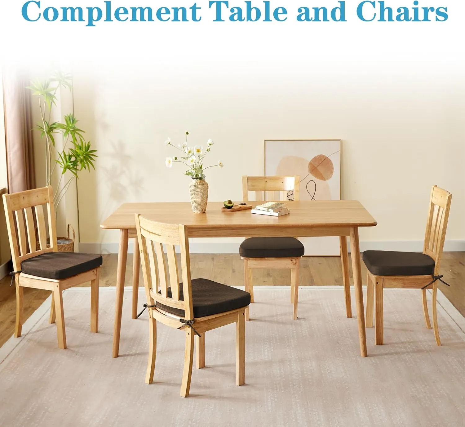 Chair Cushions for Dining Chairs Set of 4, Non Slip Kitchen Chair Pads, 17" x 16" x 2", Indoor Dining Chair Cushions with Ties, Seat Cushion for Kitchen Chairs, Chair Pads, Brown