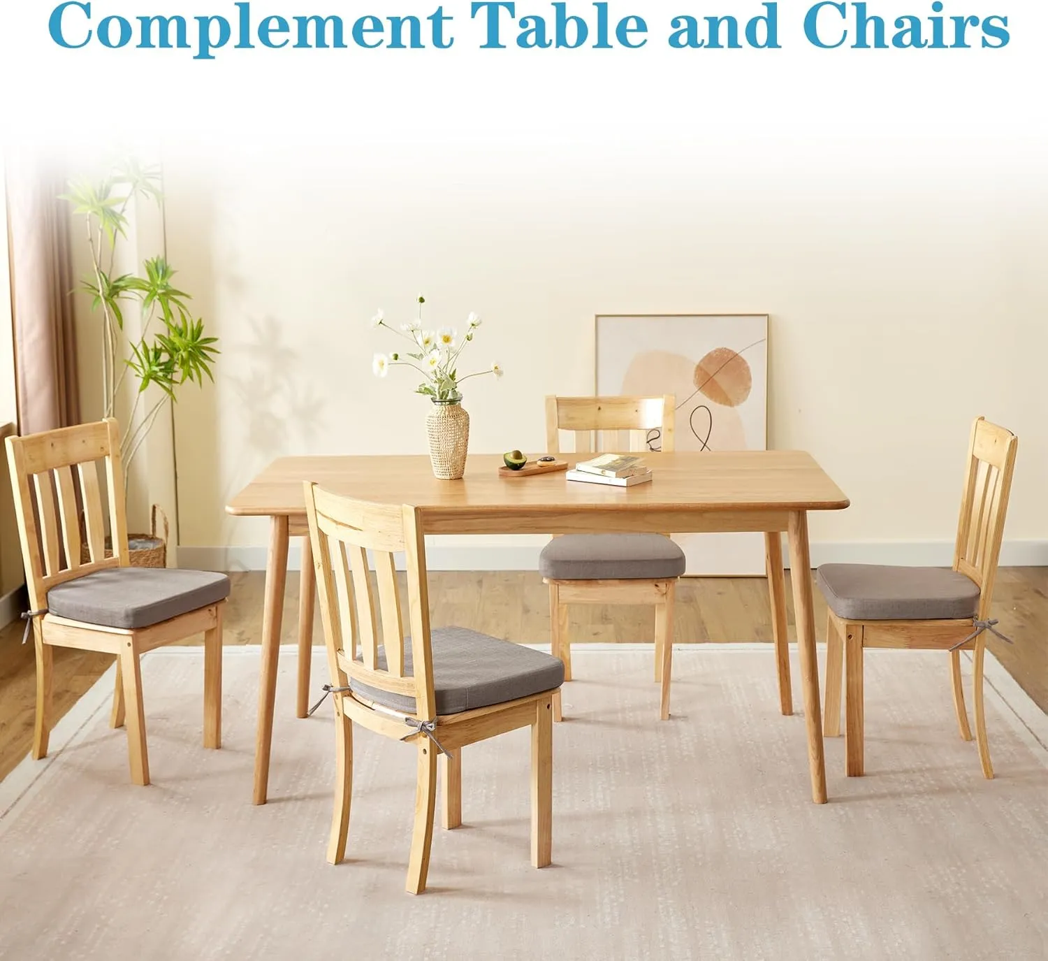 Chair Cushions for Dining Chairs Set of 4, Non Slip Kitchen Chair Pads, 17" x 16" x 2", Indoor Dining Chair Cushions with Ties, Seat Cushion for Kitchen Chairs, Chair Pads, Light Brown