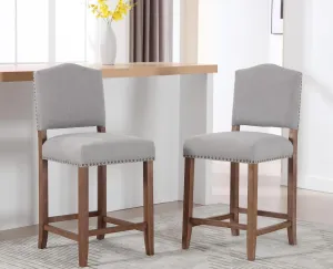CIMOTA Counter Height Bar Stools Set of 2 Farmhouse Bar Chairs Mid Century Counter Stools Barstools with Back Kitchen Stools with Wood Legs for Island/Home Bar/Pub/Dining Room, Linen Grey, 26 Inch
