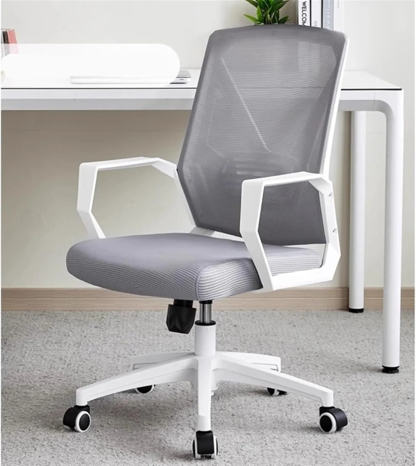 Classic Fashion Adjustable Swivel Office Chair Ergonomic Mid-Back Mesh Rolling Work Swivel Task Chairs with Wheels Study Conference ChairBackrest Desk Task Chair(Gris)