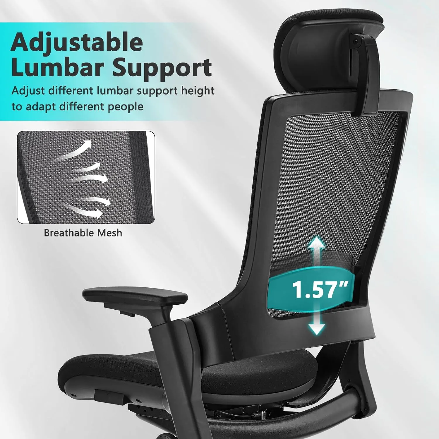 CLATINA Ergonomic High Swivel Executive Chair with Adjustable Height Head 3D Arm Rest Lumbar Support and Upholstered Back for Home Office Black Mesh 2 Pack