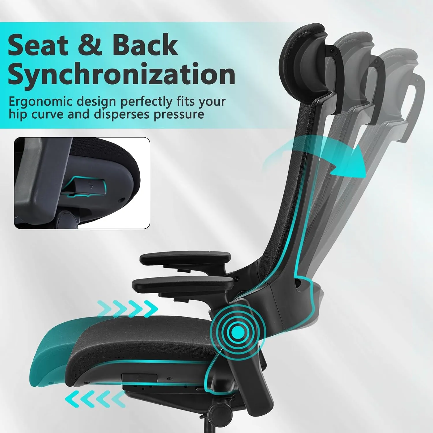 CLATINA Ergonomic High Swivel Executive Chair with Adjustable Height Head 3D Arm Rest Lumbar Support and Upholstered Back for Home Office Black Mesh 2 Pack