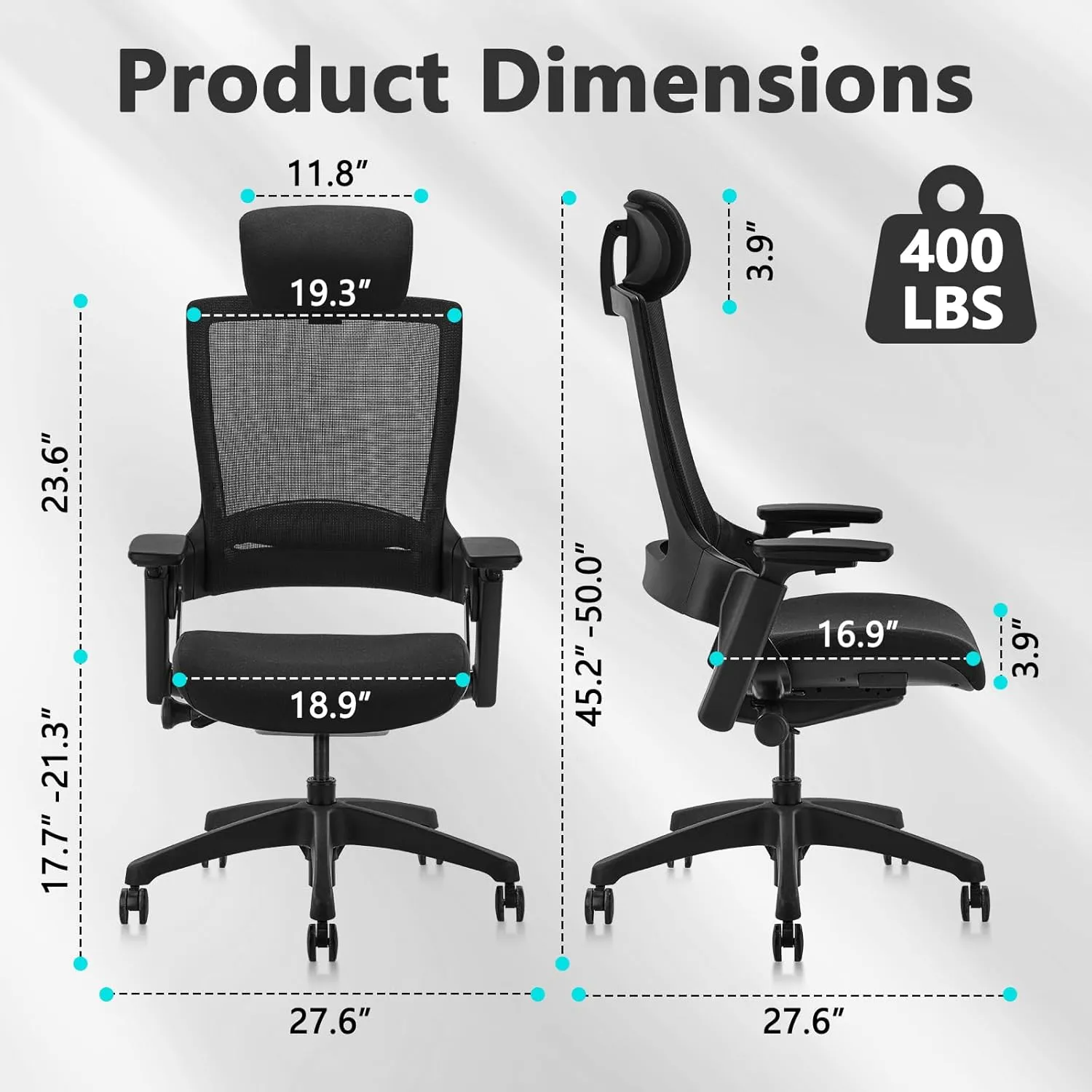 CLATINA Ergonomic High Swivel Executive Chair with Adjustable Height Head 3D Arm Rest Lumbar Support and Upholstered Back for Home Office Black Mesh 2 Pack