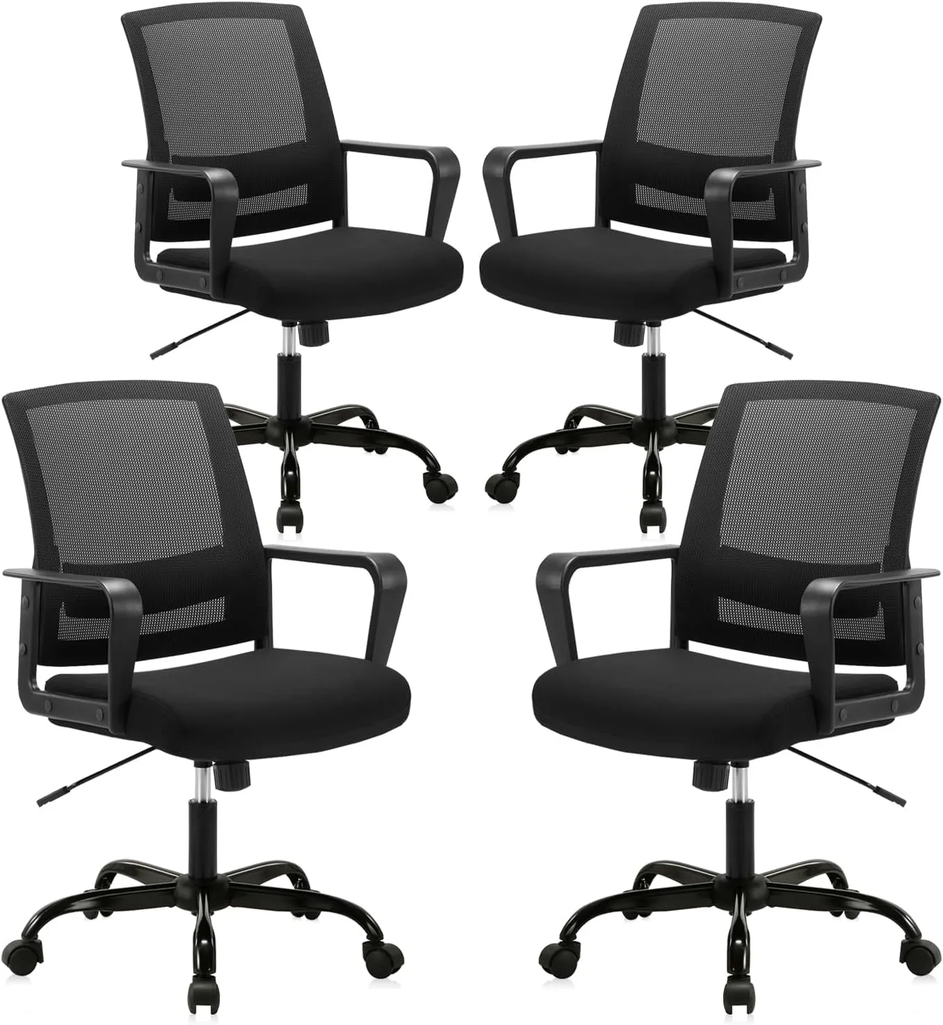 CLATINA Ergonomic Rolling Mesh Desk Chair with Executive Lumbar Support and Adjustable Swivel Design for Home Office Computer Black 4 Pack
