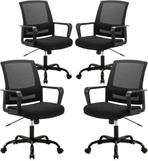 CLATINA Ergonomic Rolling Mesh Desk Chair with Executive Lumbar Support and Adjustable Swivel Design for Home Office Computer Black 4 Pack