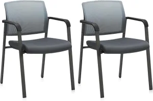 CLATINA Mesh Back Stacking Arm Chairs with Upholstered Fabric Seat and Ergonomic Lumbar Support for Office School Church Guest Reception Grey 2 Pack Set