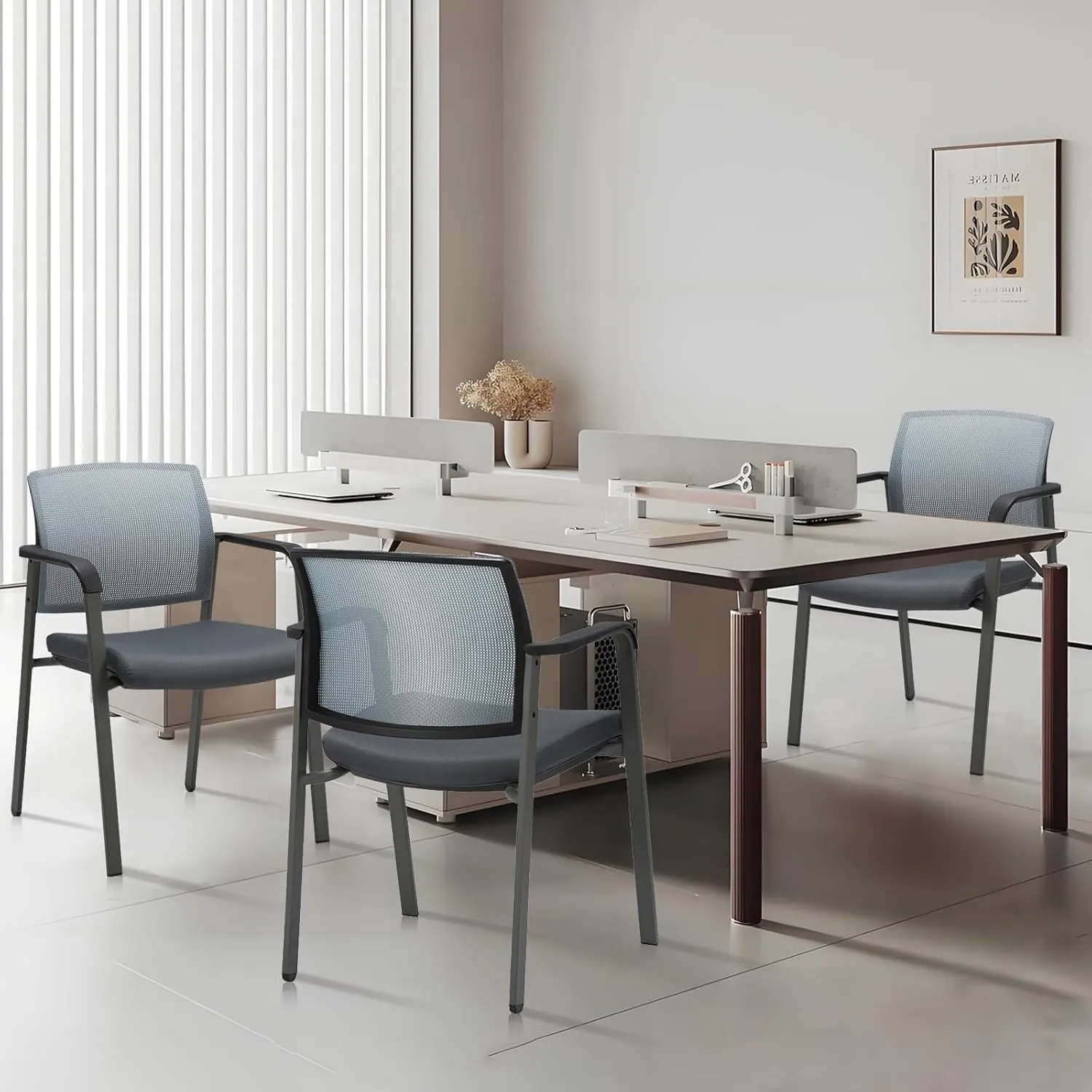 CLATINA Mesh Back Stacking Arm Chairs with Upholstered Fabric Seat and Ergonomic Lumbar Support for Office School Church Guest Reception Grey 2 Pack Set