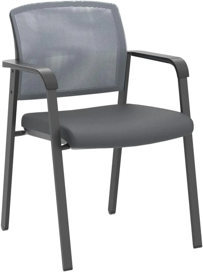 CLATINA Mesh Back Stacking Arm Chairs with Upholstered Fabric Seat and Ergonomic Lumbar Support for Office School Church Guest Reception Grey 2 Pack Set
