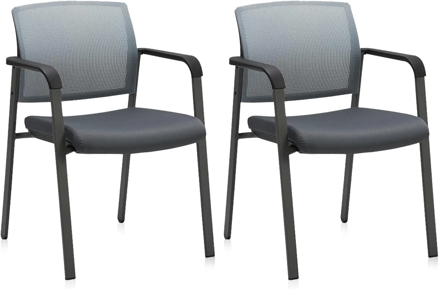 CLATINA Mesh Back Stacking Arm Chairs with Upholstered Fabric Seat and Ergonomic Lumbar Support for Office School Church Guest Reception Grey 2 Pack Set