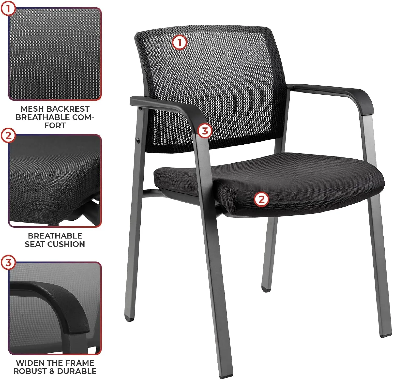 CLATINA No Wheels Conference Room Chairs Set of 8, Stackable Office Guest Reception Chair with Armrests, Mesh Back Waiting Room Chairs for Office, School, Lobby, Church, Black