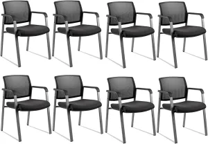 CLATINA No Wheels Conference Room Chairs Set of 8, Stackable Office Guest Reception Chair with Armrests, Mesh Back Waiting Room Chairs for Office, School, Lobby, Church, Black