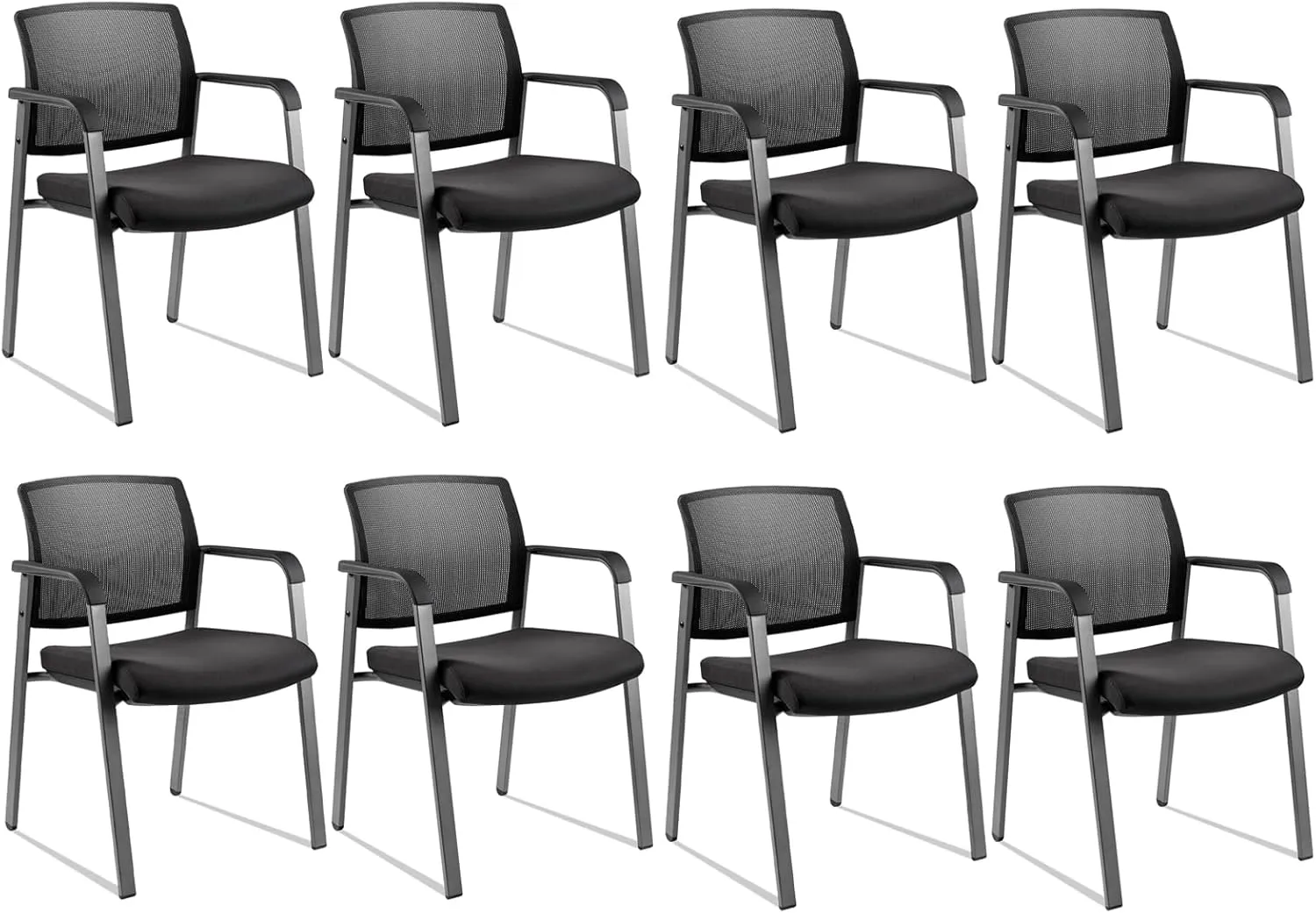 CLATINA No Wheels Conference Room Chairs Set of 8, Stackable Office Guest Reception Chair with Armrests, Mesh Back Waiting Room Chairs for Office, School, Lobby, Church, Black