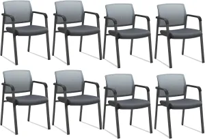 CLATINA No Wheels Conference Room Chairs Set of 8, Stackable Office Guest Reception Chair with Armrests, Mesh Back Waiting Room Stool for Office, School, Lobby, Church, Grey