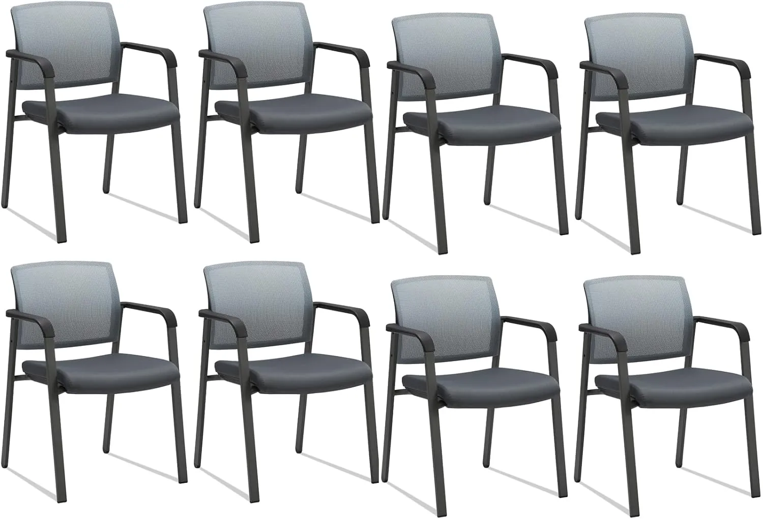 CLATINA No Wheels Conference Room Chairs Set of 8, Stackable Office Guest Reception Chair with Armrests, Mesh Back Waiting Room Stool for Office, School, Lobby, Church, Grey