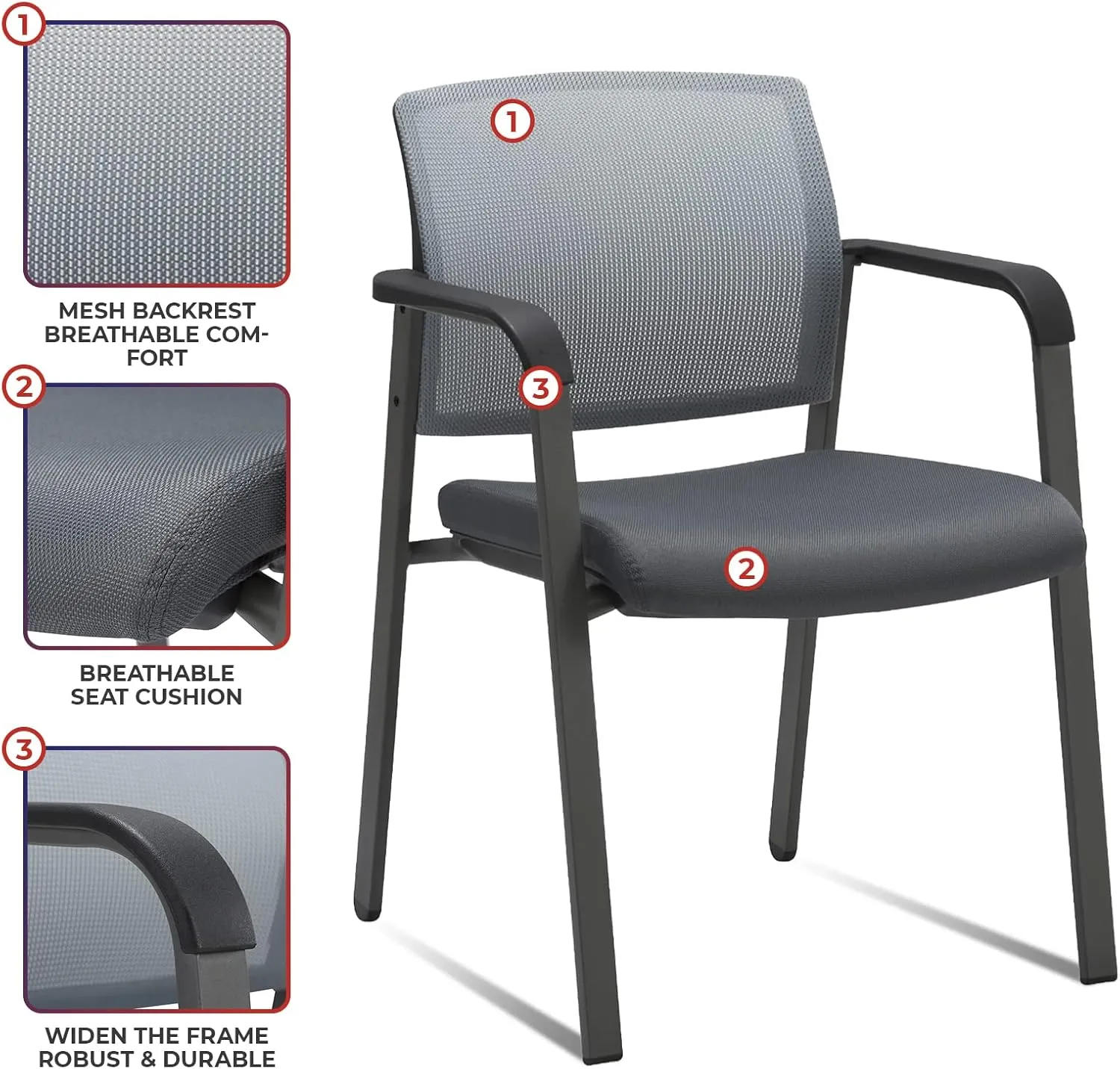 CLATINA No Wheels Conference Room Chairs Set of 8, Stackable Office Guest Reception Chair with Armrests, Mesh Back Waiting Room Stool for Office, School, Lobby, Church, Grey