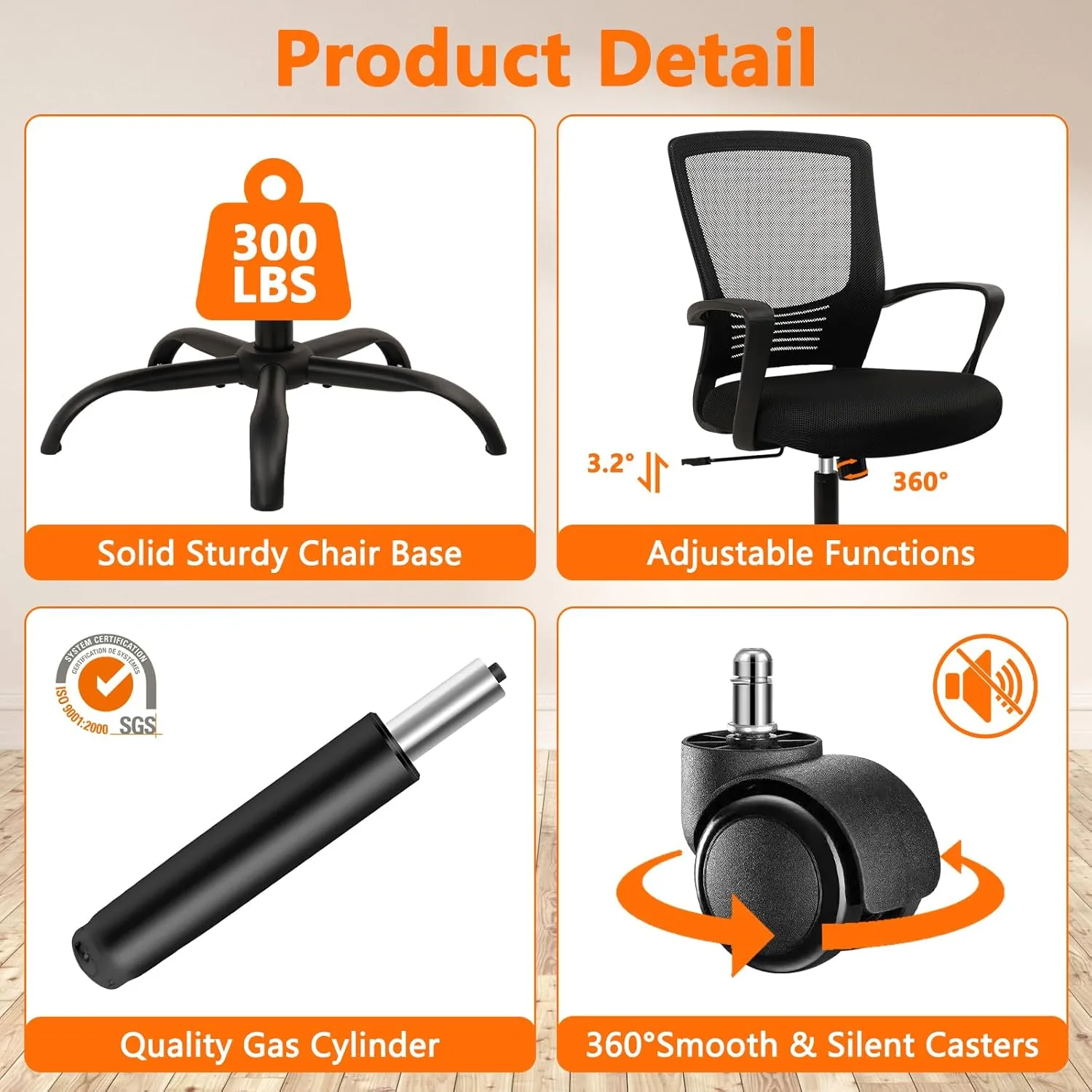 CLATINA Office Chair Ergonomic Rolling Computer Desk Chair with Lumbar Support, Mesh Swivel Executive Chairs with Armrest Wheels for Home Conference Room, Black 4 Pack