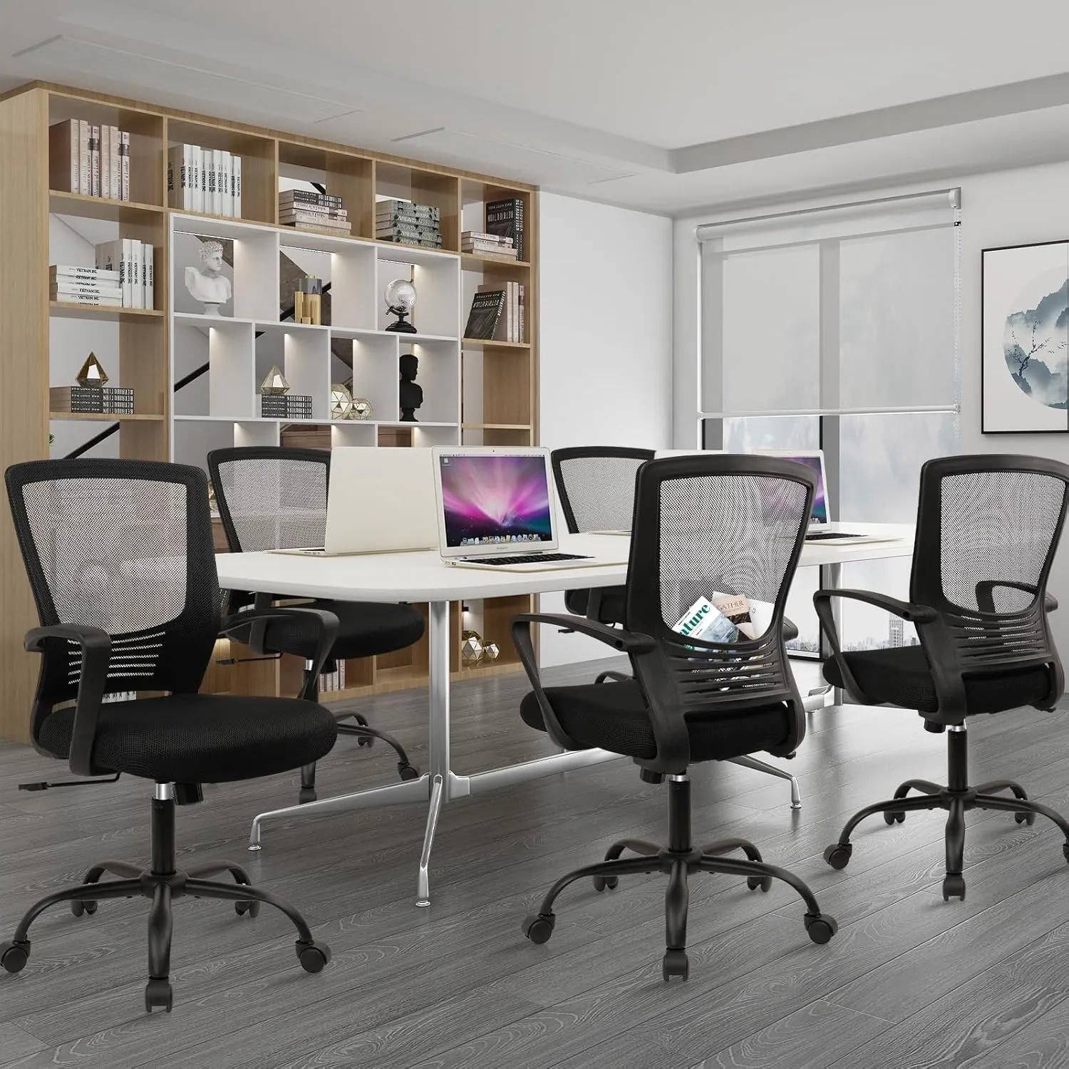 CLATINA Office Chair Ergonomic Rolling Computer Desk Chair with Lumbar Support, Mesh Swivel Executive Chairs with Armrest Wheels for Home Conference Room, Black 4 Pack
