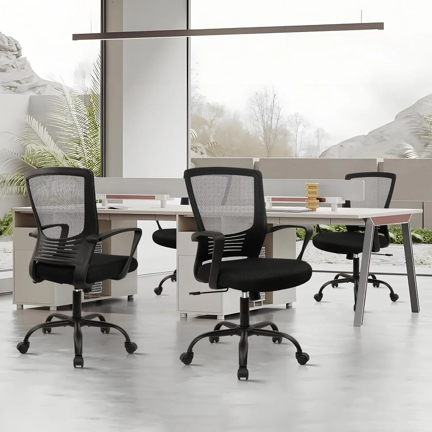 CLATINA Office Chair Ergonomic Rolling Computer Desk Chair with Lumbar Support, Mesh Swivel Executive Chairs with Armrest Wheels for Home Conference Room, Black 4 Pack