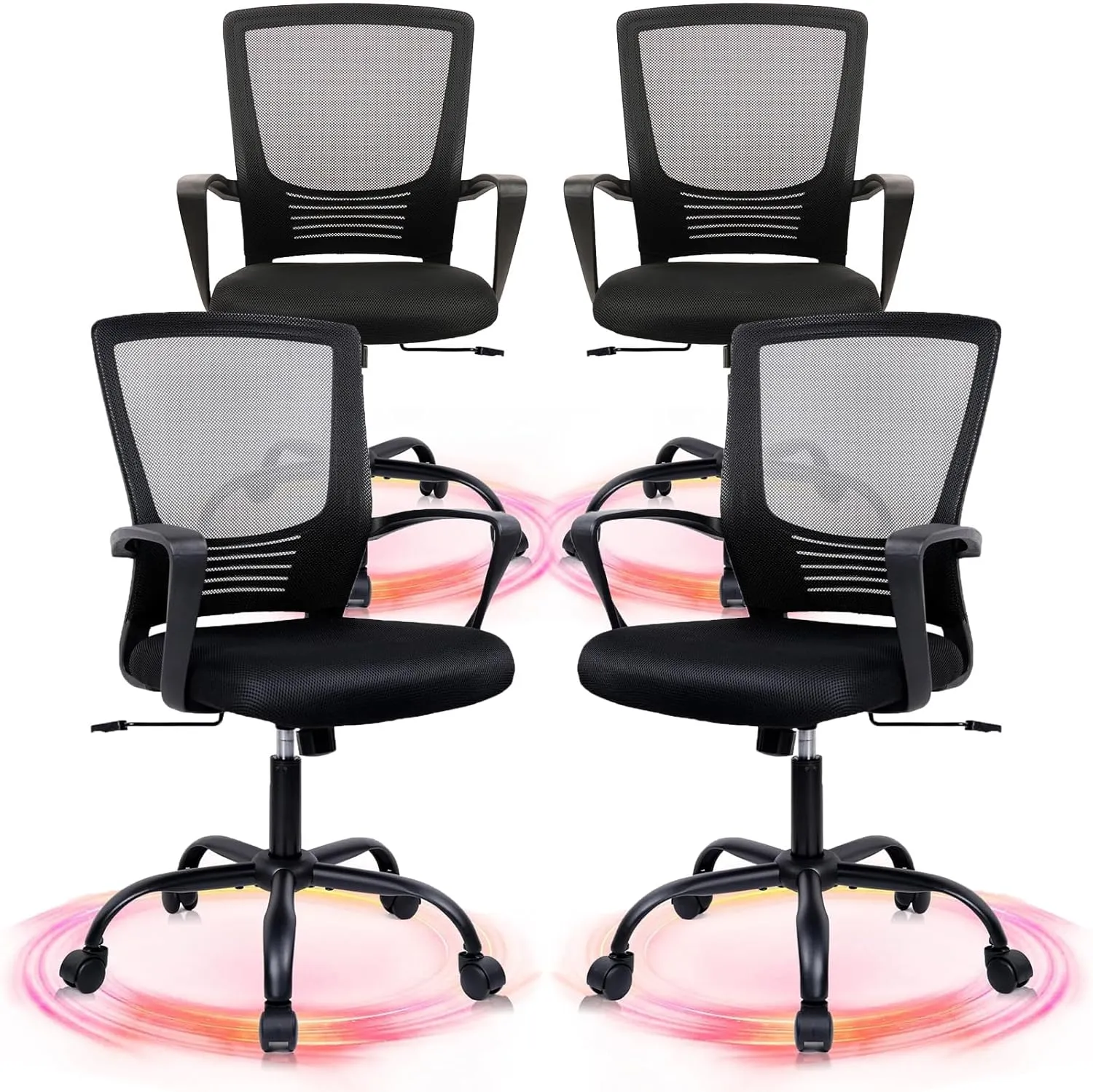CLATINA Office Chair Ergonomic Rolling Computer Desk Chair with Lumbar Support, Mesh Swivel Executive Chairs with Armrest Wheels for Home Conference Room, Black 4 Pack