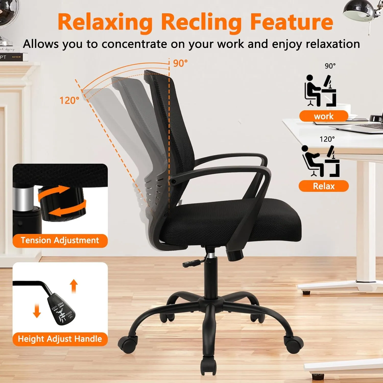 CLATINA Office Chair Ergonomic Rolling Computer Desk Chair with Lumbar Support, Mesh Swivel Executive Chairs with Armrest Wheels for Home Conference Room, Black 4 Pack