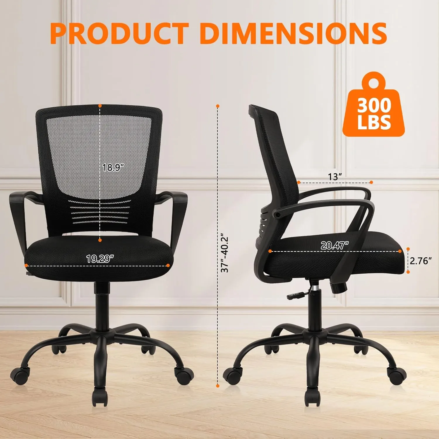 CLATINA Office Chair Ergonomic Rolling Computer Desk Chair with Lumbar Support, Mesh Swivel Executive Chairs with Armrest Wheels for Home Conference Room, Black 4 Pack