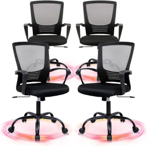 CLATINA Office Chair Ergonomic Rolling Computer Desk Chair with Lumbar Support, Mesh Swivel Executive Chairs with Armrest Wheels for Home Conference Room, Black 4 Pack