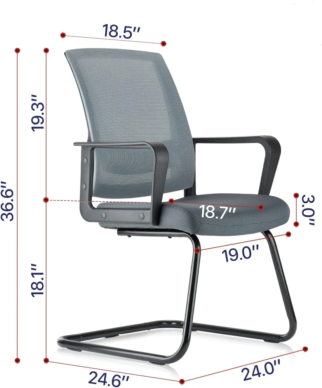 CLATINA Waiting and Guest Chairs for Conference Room with Lumbar Support and Mid Back Mesh Space Air Grid Series Gray 1 Pack