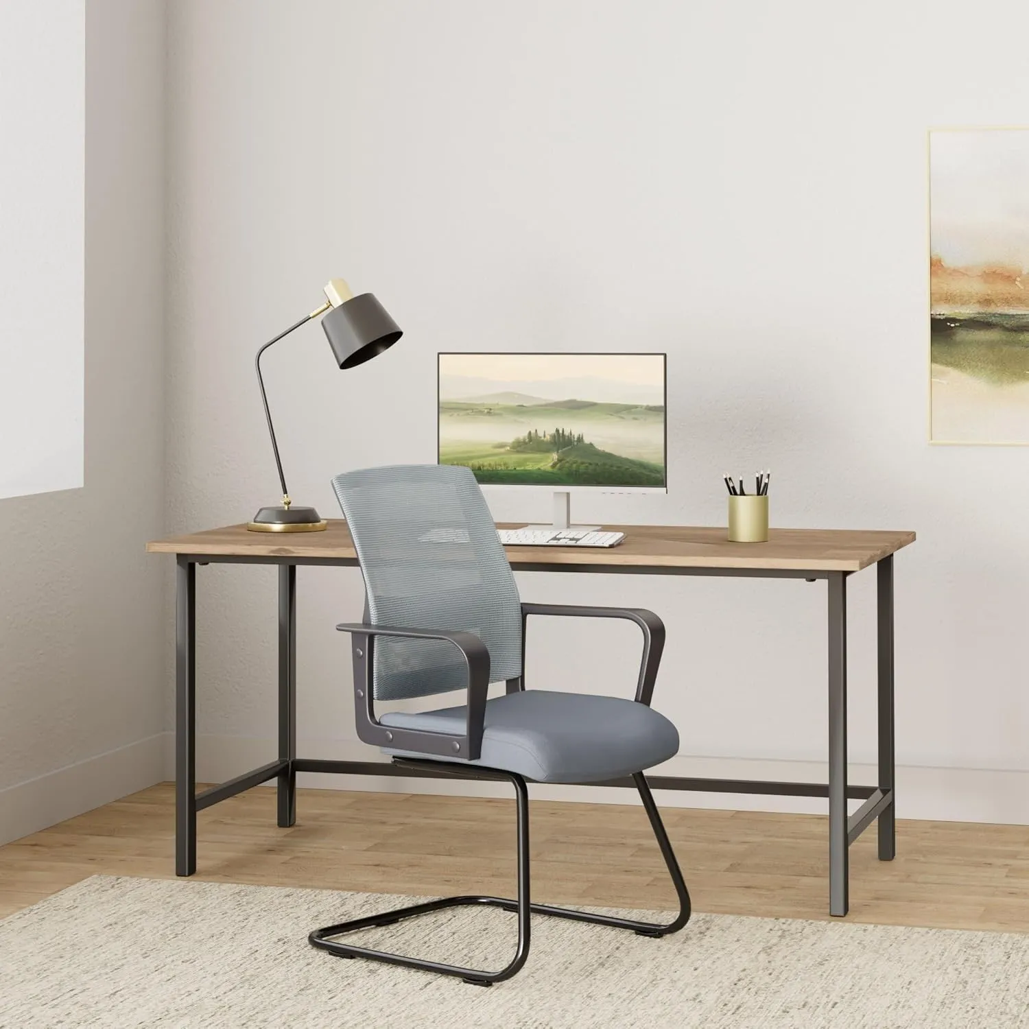 CLATINA Waiting and Guest Chairs for Conference Room with Lumbar Support and Mid Back Mesh Space Air Grid Series Gray 1 Pack