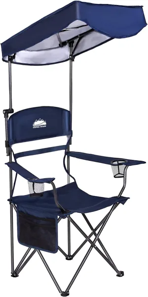 Coastrail Outdoor Sun Shade Folding Camp Chair with Multi-Position Adjustable Canopy SPF 50  Sun Protection, Portable Design for Sports, Camping, Patio, Navy&Gray