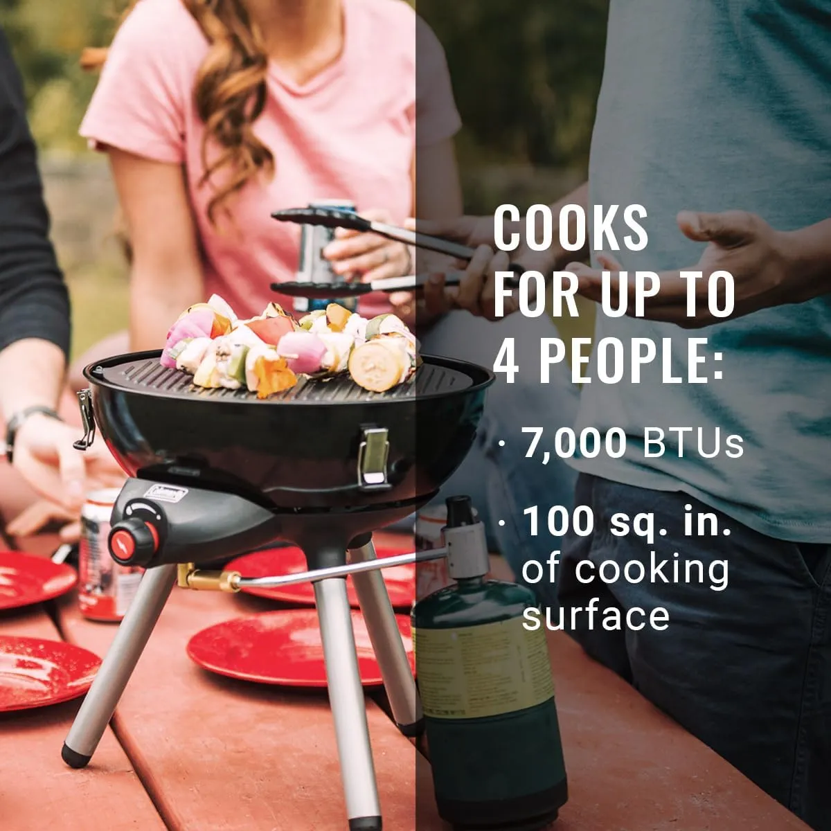 Coleman 4-in-1 Portable Propane Camping Stove Includes Stove Wok Griddle & Grill; Camping Grill with Instastart Ignition Grease Tray & 7000 BTUs of Power for Tailgating Grilling
