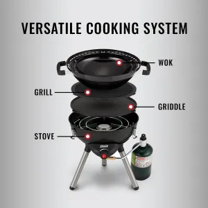 Coleman 4-in-1 Portable Propane Camping Stove Includes Stove Wok Griddle & Grill; Camping Grill with Instastart Ignition Grease Tray & 7000 BTUs of Power for Tailgating Grilling