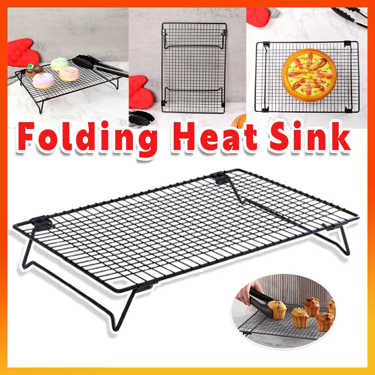 Collapsible Black Mesh Cake Cooling Rack Foldable Baking Tray for Kitchen Use