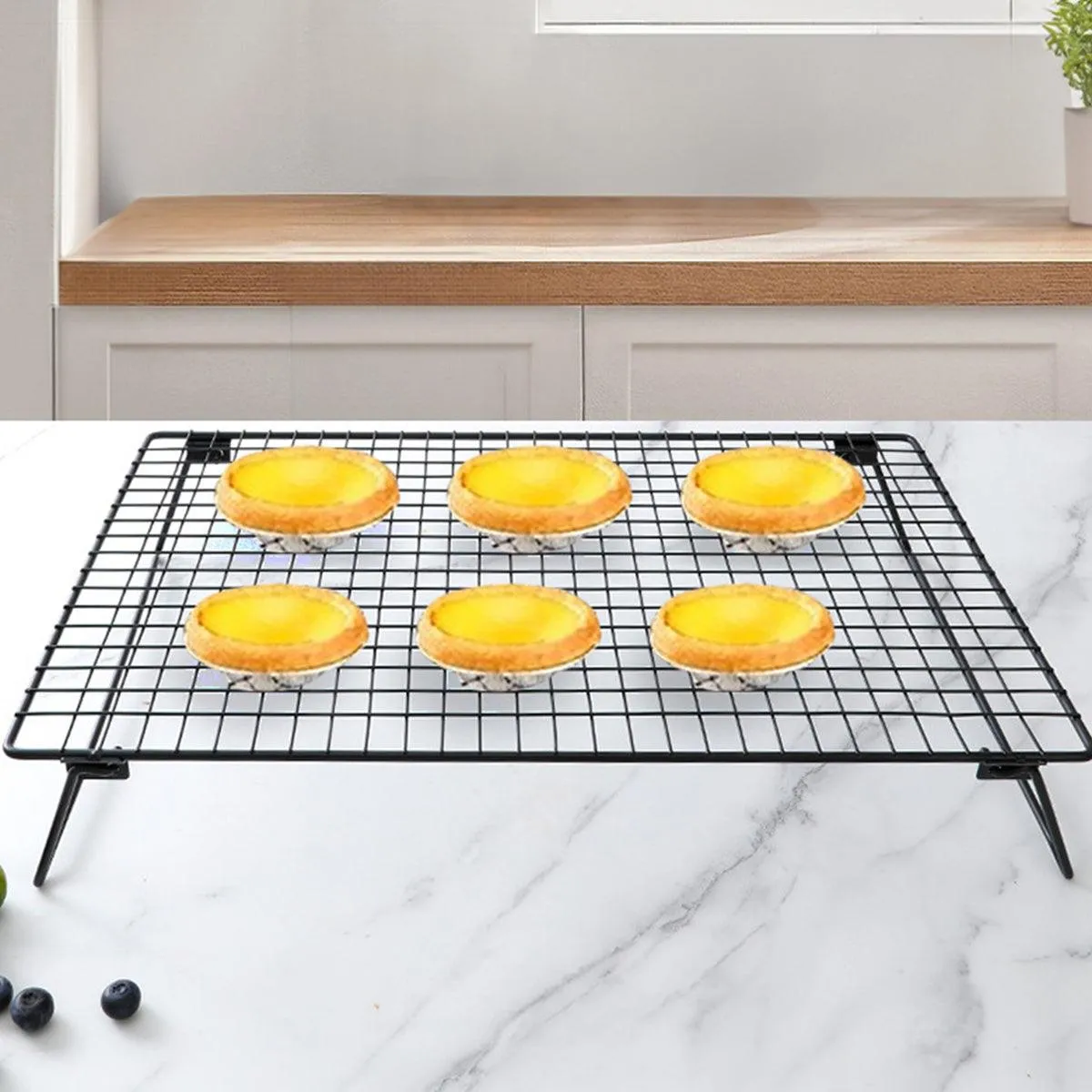 Collapsible Black Mesh Cake Cooling Rack Foldable Baking Tray for Kitchen Use