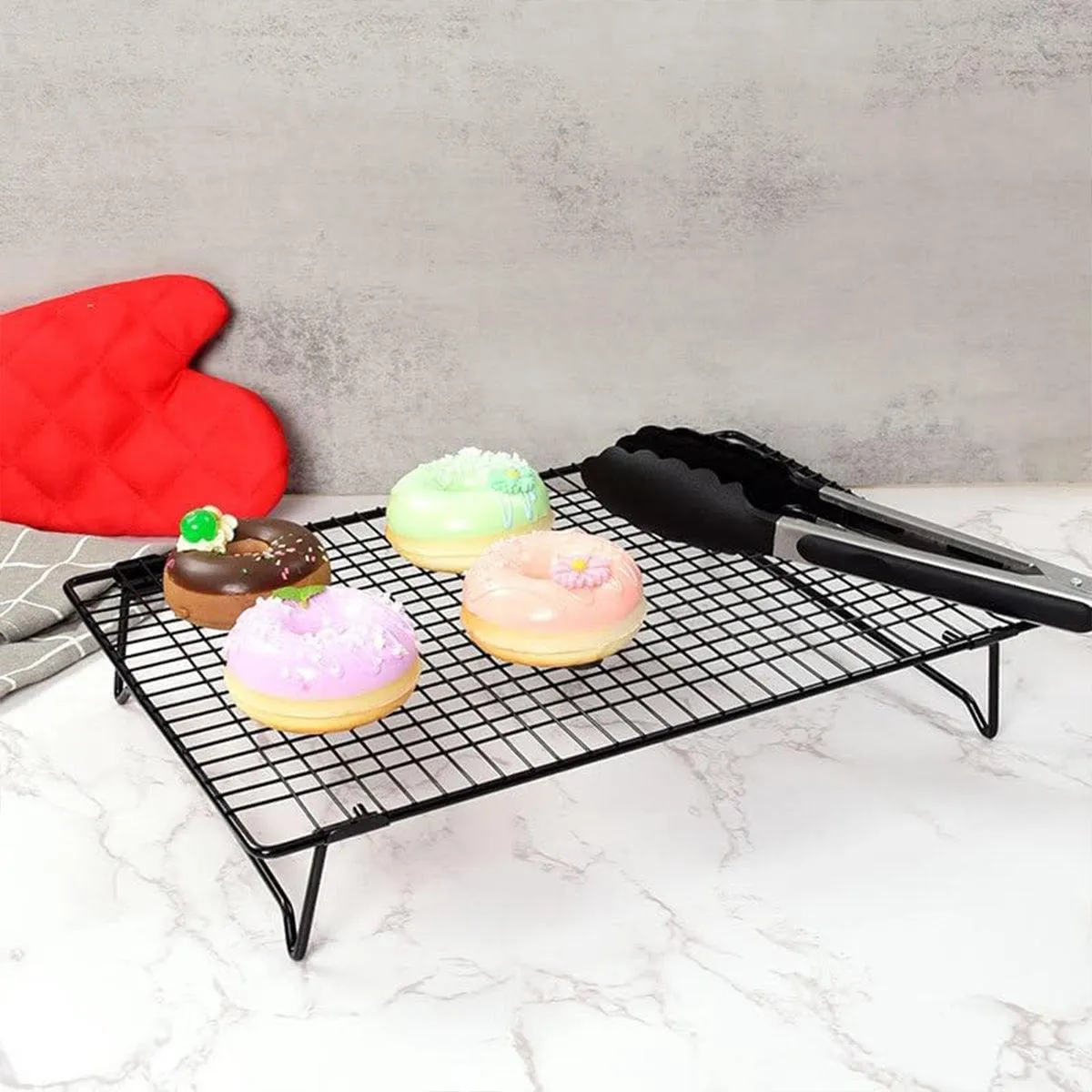Collapsible Black Mesh Cake Cooling Rack Foldable Baking Tray for Kitchen Use