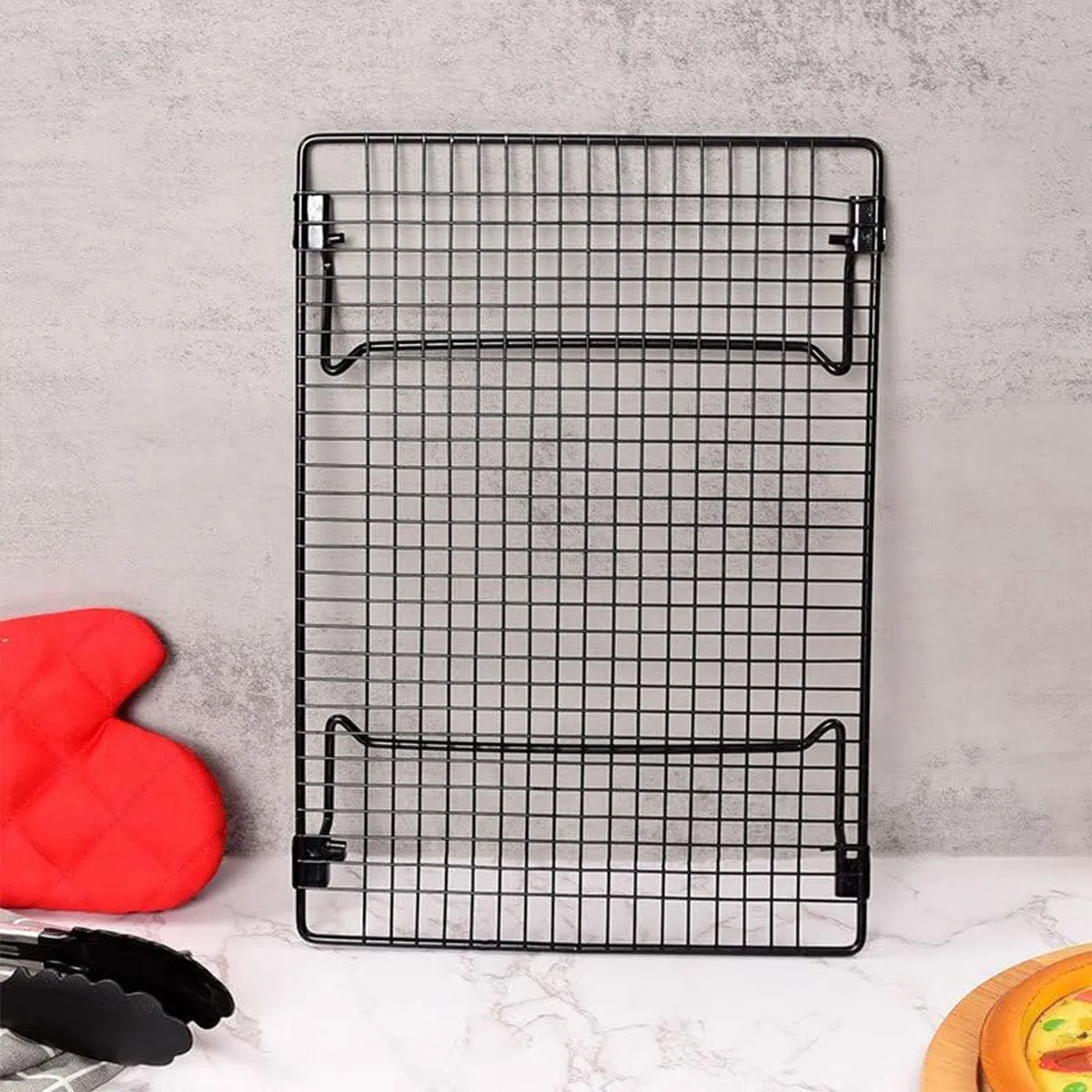 Collapsible Black Mesh Cake Cooling Rack Foldable Baking Tray for Kitchen Use