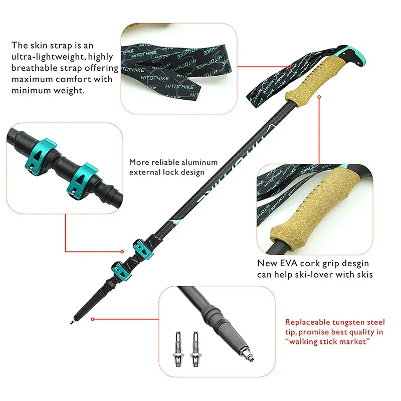 Collapsible Carbon Fiber Trekking Poles: Lightweight Telescopic Sticks for Walking, Hiking, and Climbing