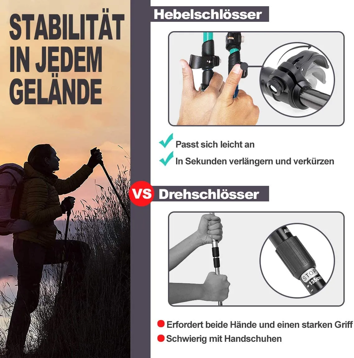 Collapsible  Hiking Poles Pack of 2 Trekking Poles for Hiking