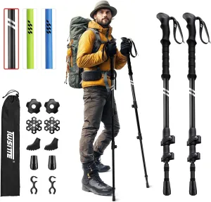 Collapsible Hiking Poles,1 Pair (2 Poles) Lightweight Aluminum Adjustable Walking Poles,Carbon Fiber Trekking Poles with Flip Lock and EVA Grips Suitable for All Kinds of Travel