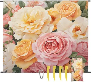 Colorful Roses Beach Blanket, Sandproof Beach Mat, 68 x 59 Waterproof Quick Drying Sand Free Mat with 4 x Ground Spikes for Outdoor Travel Camping Hiking, Watercolor Rose