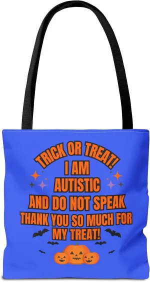 Copy of Autism Non-Verbal Blue Trick or Treat Halloween Tote Bag, Inclusion Special Needs Bag, Sped Ed, Autism Halloween Bag