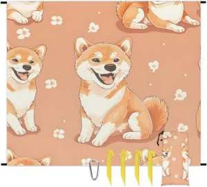 Corgi Dog Beach Blanket, Sandproof Beach Mat, 68 x 59 Waterproof Quick Drying Sand Free Mat with 4 x Ground Spikes for Outdoor Travel Camping Hiking, Funny Dog