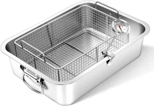 Corn Dog Fryer 10 Qt Stainless Steel Stove Top Deep Fryer with Basket Deep Chicken Fry Pan with Oil Thermometer for Cooking French Fries fish