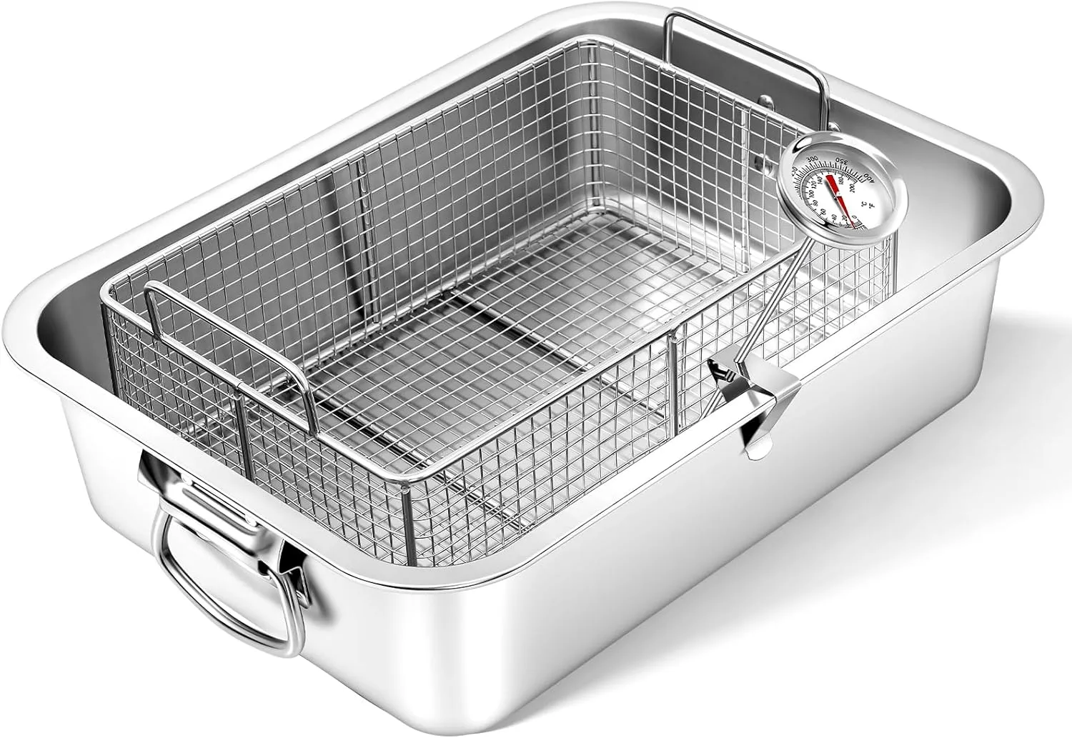 Corn Dog Fryer 10 Qt Stainless Steel Stove Top Deep Fryer with Basket Deep Chicken Fry Pan with Oil Thermometer for Cooking French Fries fish
