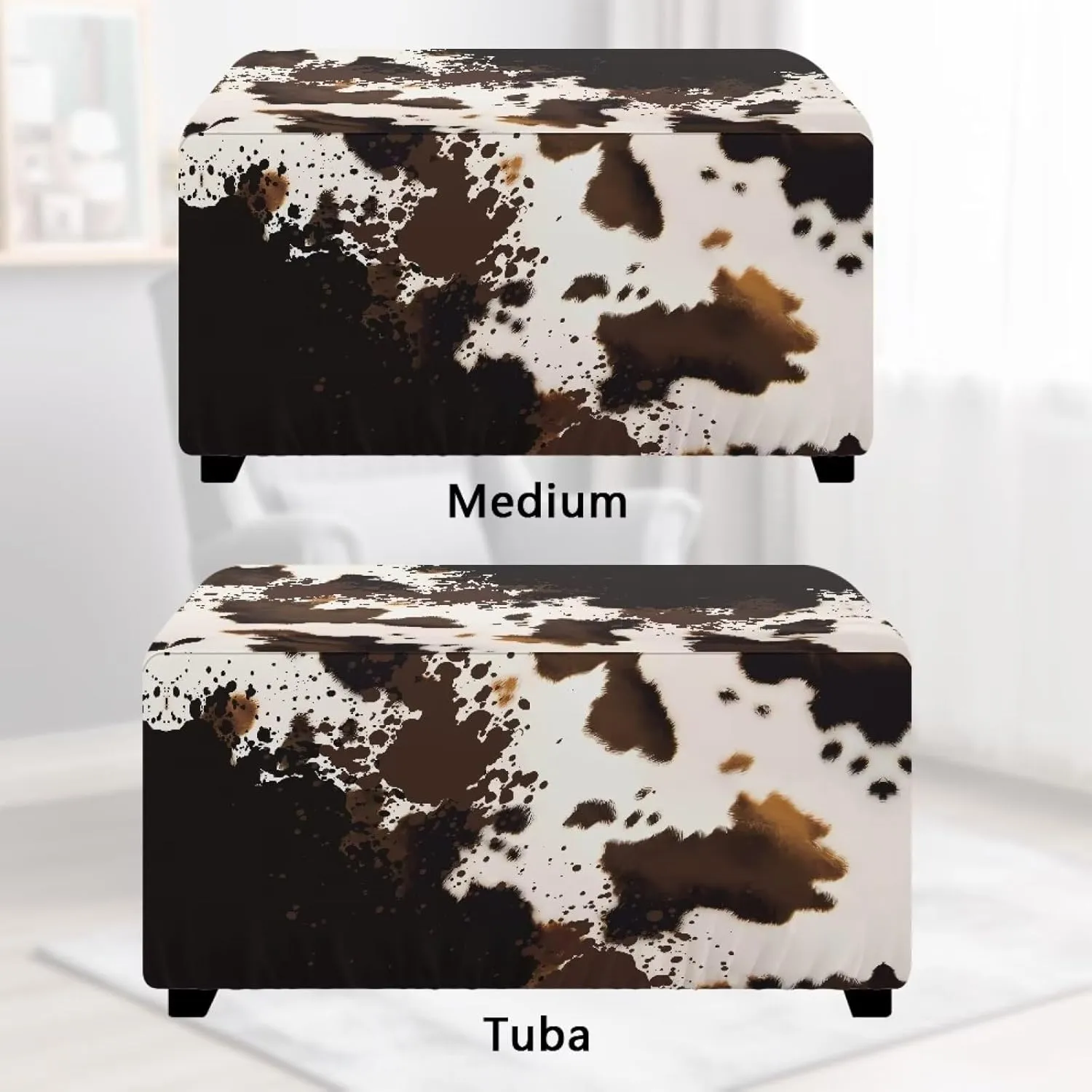 Cowhide Ottoman Slip Cover Rectangle Soft Comfy Cover for Ottoman Removable Sitting Pouf Chair Cover Living Room Stool Rest Cover Furniture Protection