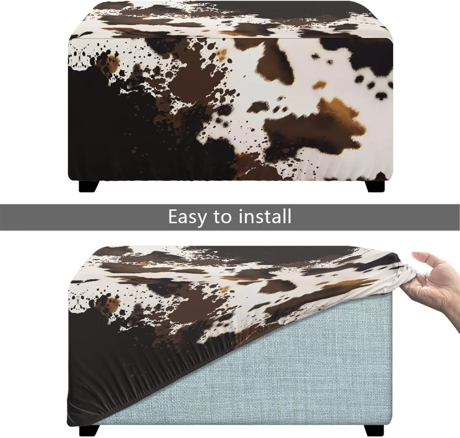 Cowhide Ottoman Slip Cover Rectangle Soft Comfy Cover for Ottoman Removable Sitting Pouf Chair Cover Living Room Stool Rest Cover Furniture Protection