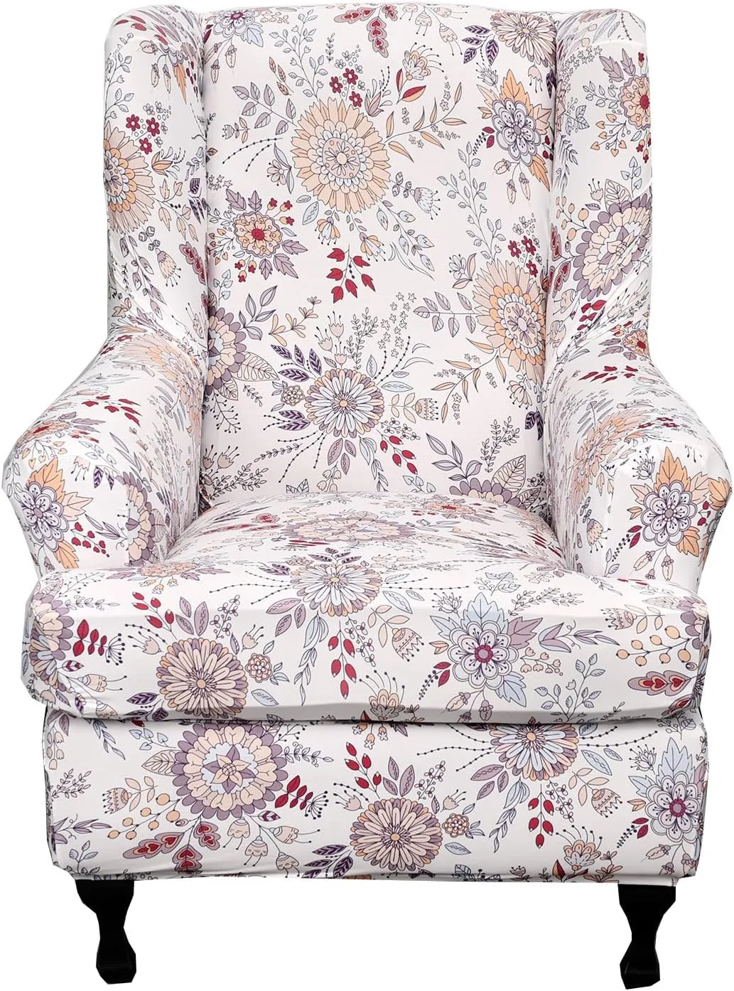 CRFATOP 2 Piece Stretch Wingback Chair Cover Printed Wing Chair Slipcovers Spandex Fabric Wingback Armchair Covers with Elastic Bottom for Living Room Bedroom Wingback Chair,A01