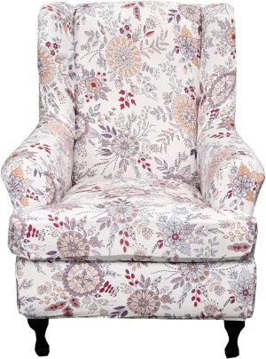 CRFATOP 2 Piece Stretch Wingback Chair Cover Printed Wing Chair Slipcovers Spandex Fabric Wingback Armchair Covers with Elastic Bottom for Living Room Bedroom Wingback Chair,A01