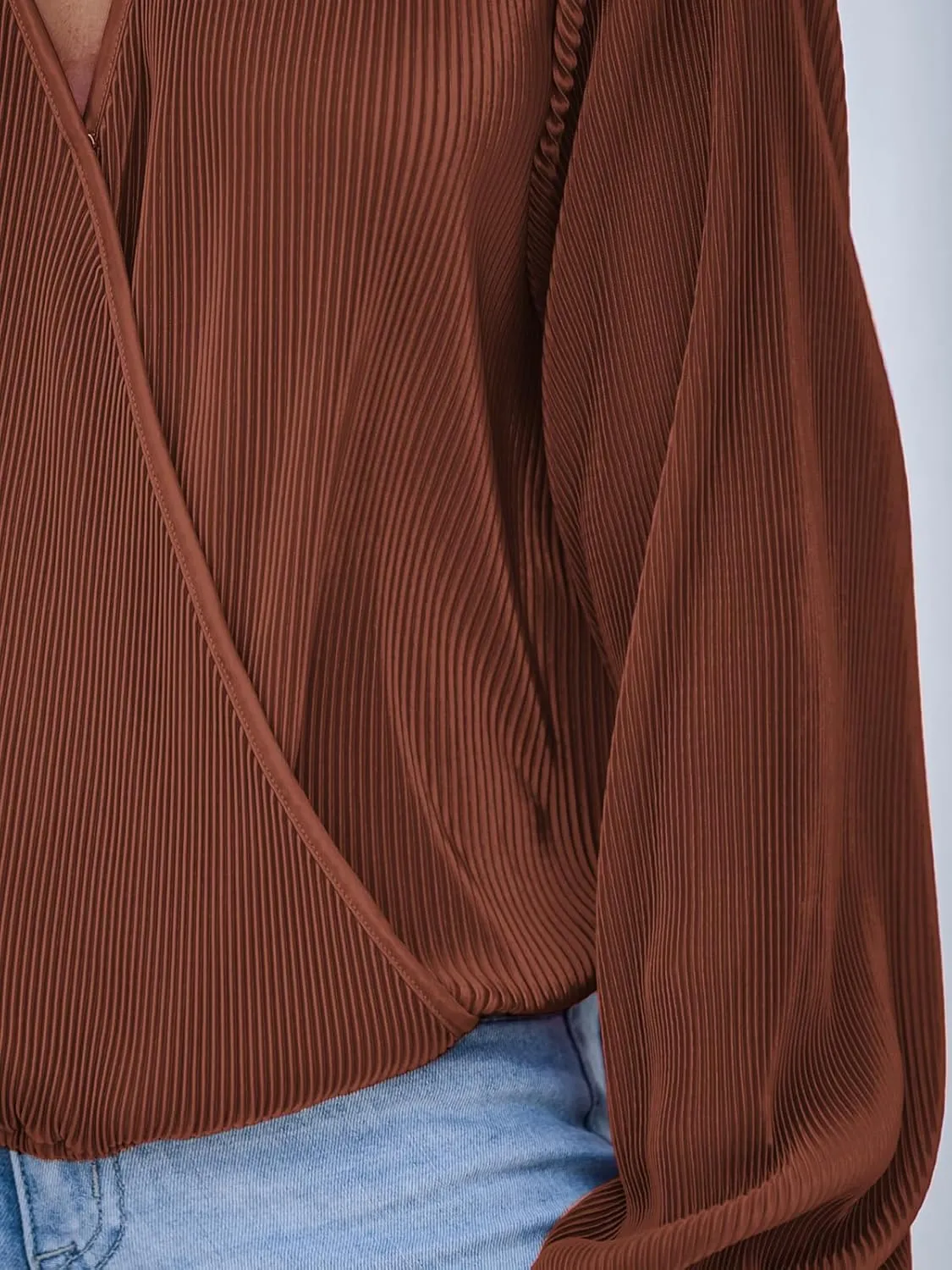 CUPSHE Women Long Lantern Sleeve Shirts Tops Dressy Casual Loose Fit V Neck Blouses